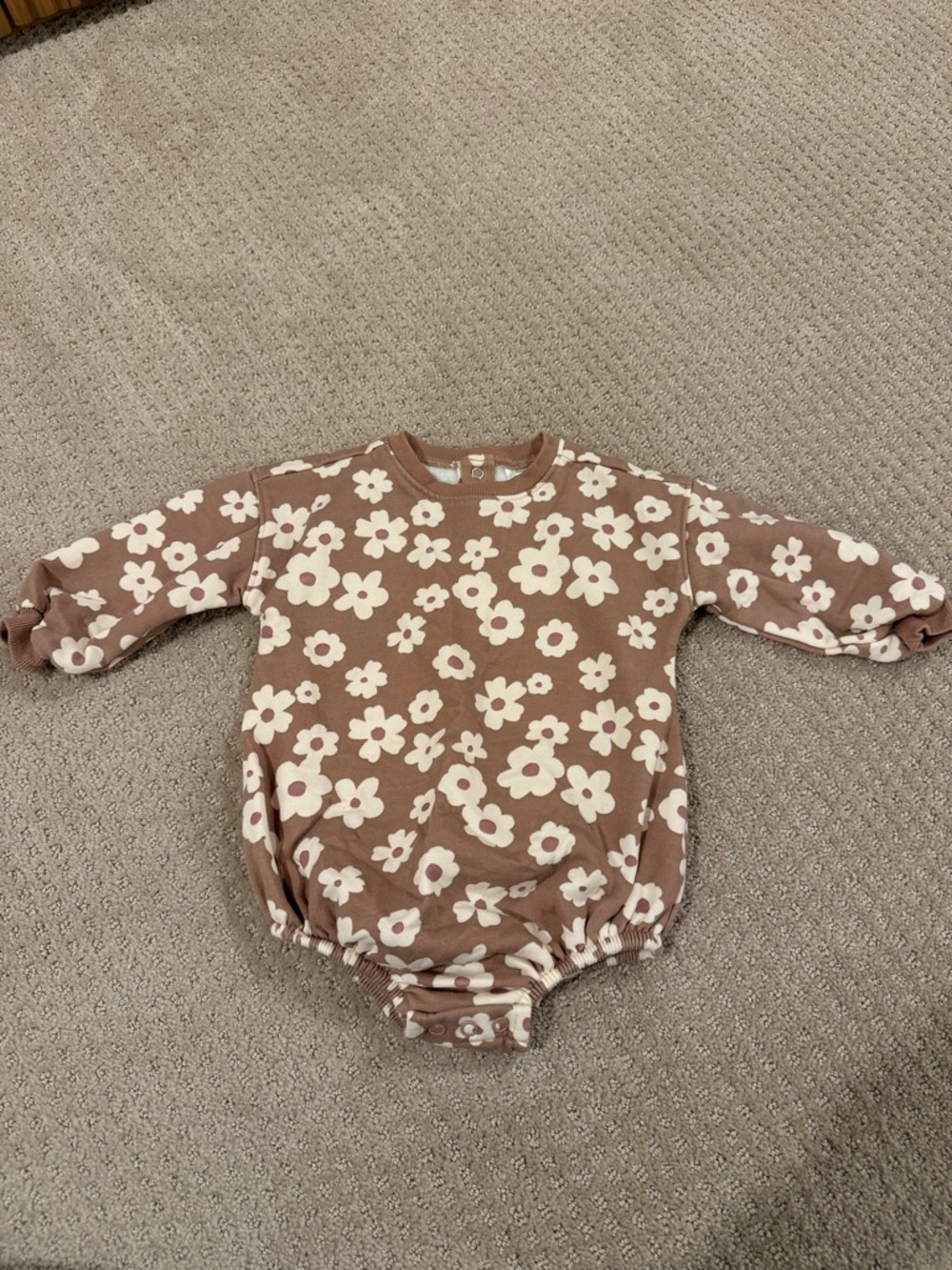 Brown Floral Long-Sleeve Baby One-Piece Bodysuit